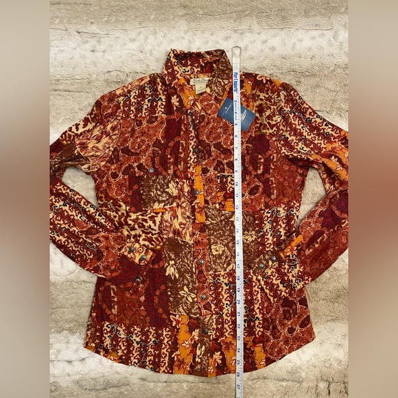 ✨SOLD✨NWT🍁Lucky Brand 100% Silk Jane patchwork Visit top boho western button - Picture 5 of 8